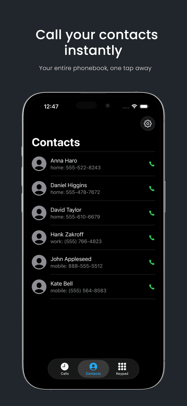 Contacts screen